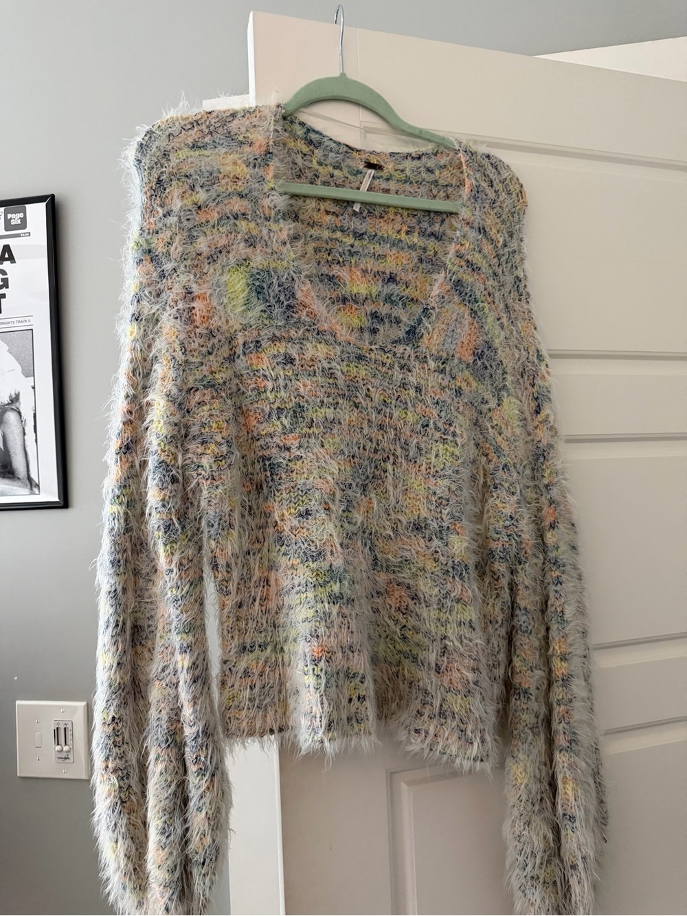 Free People Fuzzy Speckled Crewneck Sweater in Pastel Mix